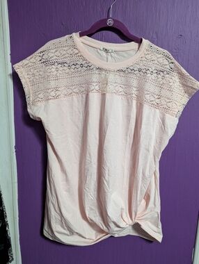 💜 NWT SMX Pink Lace Detail Twist Front Short Sleeve Tee 2X 18 20